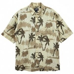 Woolrich Tan Palm Tropical‎ Surf Island Vintage Cotton Relax Hawaiian Shirt M